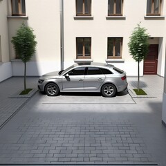 single parking car in front of a house. Generative ai