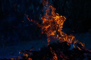 Close-up shots of ablaze flames to create an abstract background with selective focusing