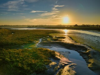 Fototapeta na wymiar Beautiful view of the Levington Creek on the Orwell river at sunset in Suffolk, England
