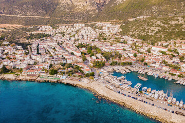 Kas beautiful touristic town in Antalya, Turkiye country. Aerial view