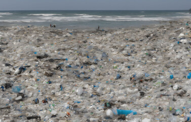 Fototapeta na wymiar a large pile of plastic garbage on the beach - Generative AI