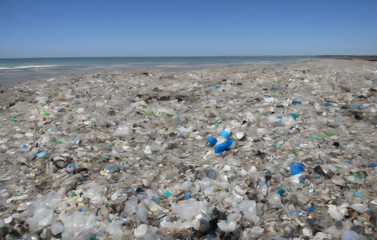 Fototapeta na wymiar plastic waste on a beach - Generative AI