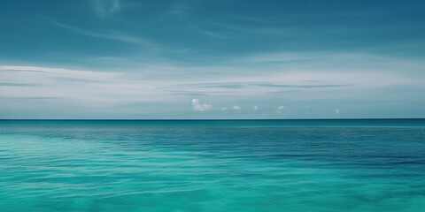 Obraz premium Panorama landscape of empty tropical turquoise sea and sky blue background. Generative AI
