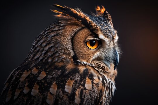 Eurasian Eagle Owl (Bubo bubo) on dark background, Generative AI