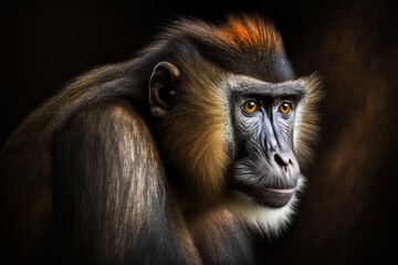 Obraz premium Portrait of an adult Mandrill (Mandrillus sphinx), Generative AI