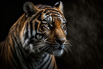 Fototapeta na wymiar Portrait of a tiger on a dark background. Generative AI