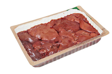 Raw chicken liver in a plastic container islated