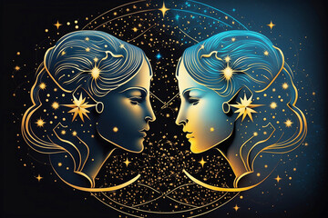 illustration of zodiac sign gemini on space background