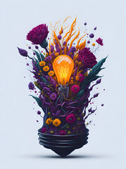 Light bulb, green eco energy concept. AI generated illustration