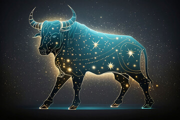 illustration of zodiac sign taurus on space background - obrazy, fototapety, plakaty