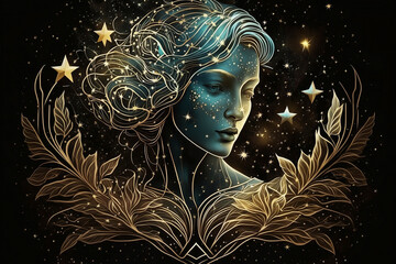 illustration of zodiac sign virgo on space background - obrazy, fototapety, plakaty