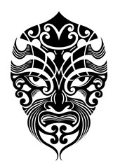 Totem Mask. Traditional maori mask. Decorative mask . Decortion for card design. Abstract sign for mug,t-shirt,phone case. Ideal for printing, posters, textiles. - obrazy, fototapety, plakaty