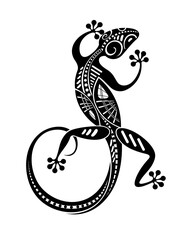 Stylized lizard. Decorative silhouettes of reptile. Vector illustration of scaly lizard. Lizard logo.Totem design. Tattoo.