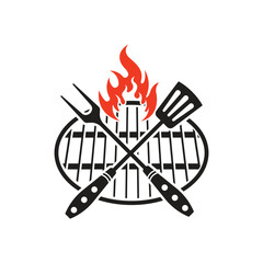 bbq grill logo icon design vector