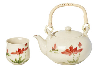 Chinese ceramic teapot with a cup with a pattern