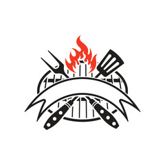 bbq grill logo icon design vector