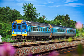 Obraz premium Diesel railcar on the railway.