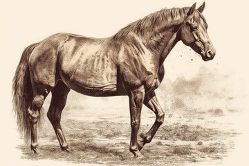 Beautiful animal retro style art Antique Horse Drawing