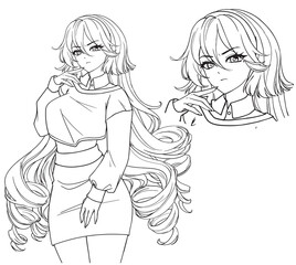 Anime full body manga visual novel npc sprite.