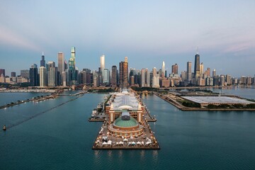 Aerial view of the modern buildings in Navy Pier