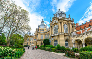 Obraz premium Vajdahunyad castle in Varosliget park, Budapest, Hungary