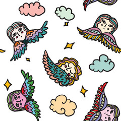 angels naive seamless pattern transparent background