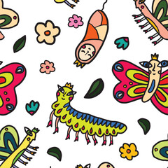 butterfly naive seamless pattern transparent background