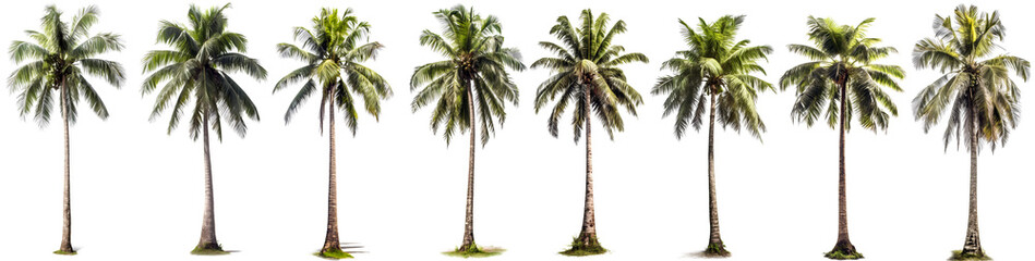 coconut tree PNG. set of tall coconut trees isolated on blank background PNG