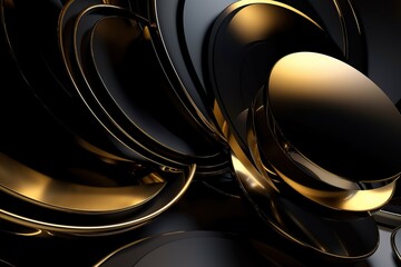 Futuristic abstract shapes in black and gold colors, luxury background and textures made with generative AI
