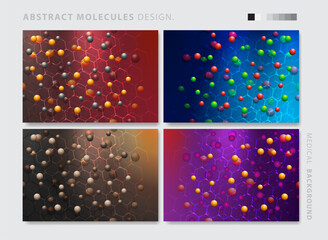 Set of Abstract molecules design. Vector illustration. Atoms. Medical background for banner or flyer