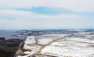 Aerial view of winter agro fields