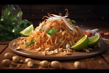 Pad Thai noodles in the bowl