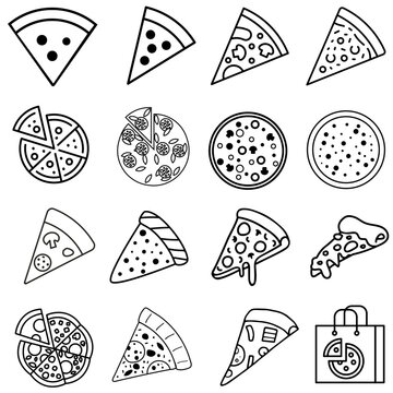 Pizza icon vector set. Pizzeria illustration sign collection. Fast food symbol. Food logo.