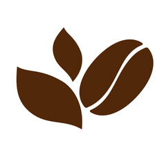 Coffee bean and a leafs brown icon. Roasted organic bean. Vector illustration isolated on a white background