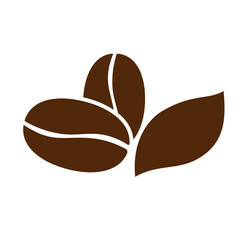 Coffee beans and a leaf brown icon. Two roasted beans. Vector illustration isolated on a white background