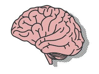 Human brain in a vintage pop art style. Vector illustration