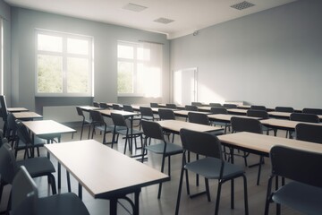 Empty modern classroom with white Interactive board 3d render