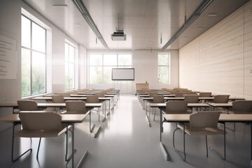 Empty modern classroom with white Interactive board 3d render