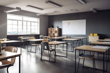 Empty modern classroom with white Interactive board 3d render