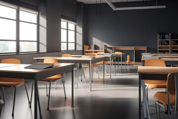 Empty modern classroom with white Interactive board 3d render