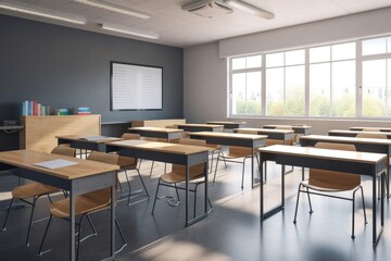 Empty modern classroom with white Interactive board 3d render - obrazy, fototapety, plakaty