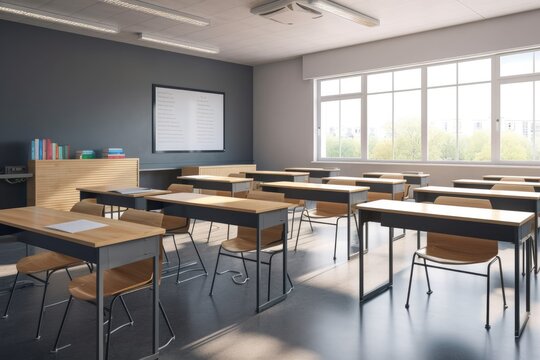 Empty modern classroom with white Interactive board 3d render
