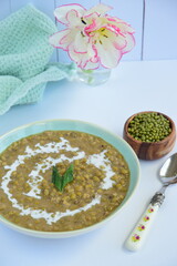 Bubur Kacang Hijau, Indonesian dessert made from mung beans cooked in coconut milk and palm sugar flavored with pandan leaves