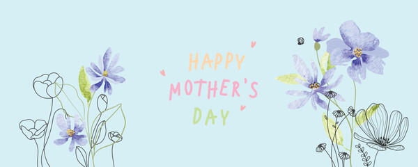 Happy mother’s day background with water color flower arrangement 