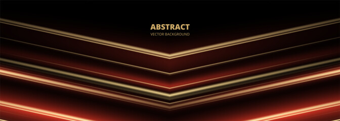 Luxury red and gold wide abstract background with 3d shape angle effects. Luxury elegant abstract banner. Vector illustration