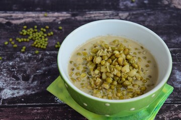 Bubur Kacang Hijau, Indonesian dessert made from mung beans cooked in coconut milk and palm sugar flavored with pandan leaves