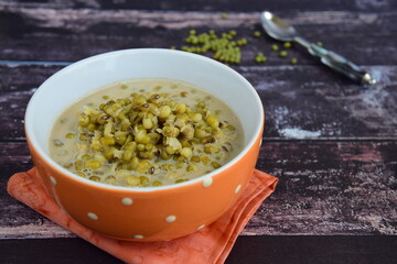 Bubur Kacang Hijau, Indonesian dessert made from mung beans cooked in coconut milk and palm sugar flavored with pandan leaves