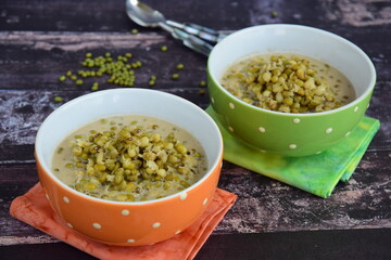 Bubur Kacang Hijau, Indonesian dessert made from mung beans cooked in coconut milk and palm sugar flavored with pandan leaves