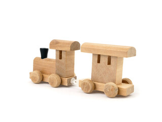 Wooden train isolated on white background, Train toy made by real wood, Vintage wood toy.