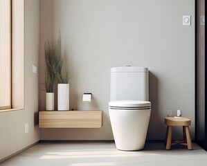 Bathroom in modern style, minimalist design, copy space. Website images - obrazy, fototapety, plakaty